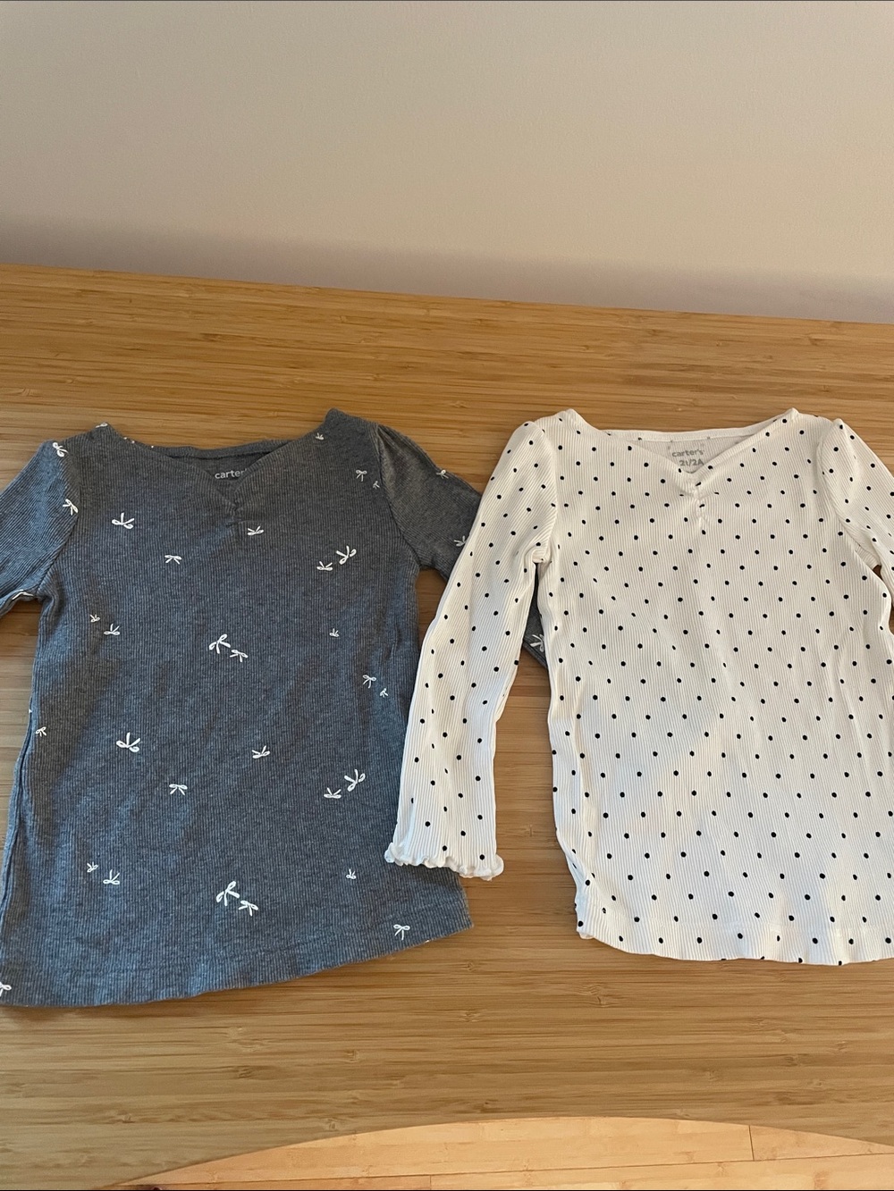NWOT Carter's Gray Bow Print Tee & White Polka Dot Long-Sleeve Set